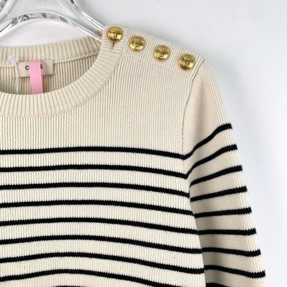 Celine Beige Striped Knitted Sweater W/ Gold Buttons & Round Neck XS 92% Cotton - Picture 7 of 7